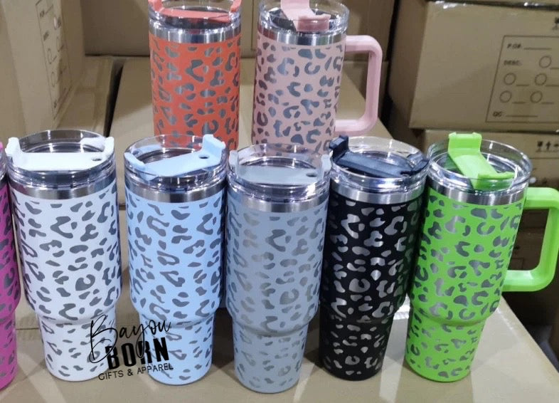 40 Oz Stainless Steel Laser Engraved Leopard Designed Tumbler