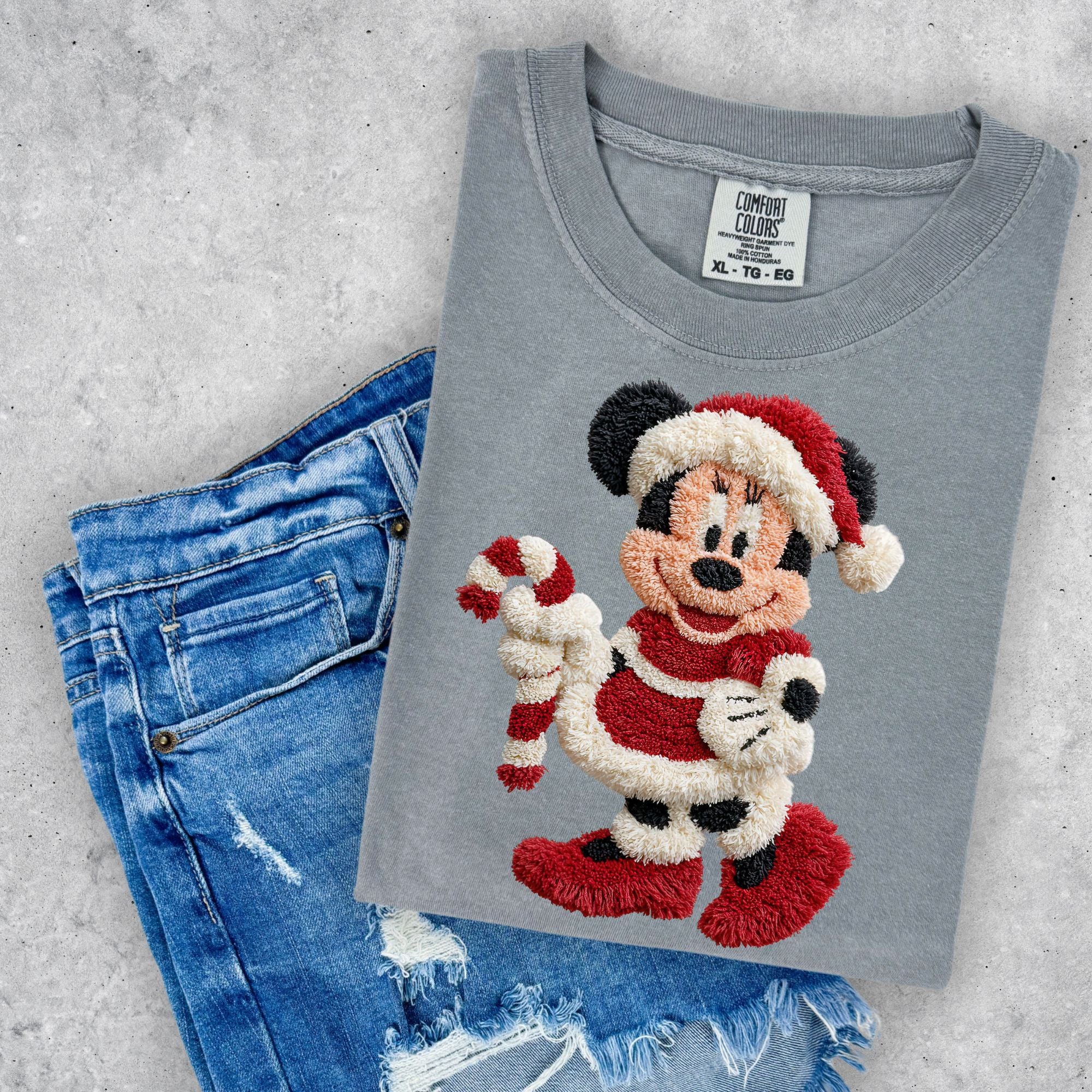 Girl Mouse with Candy Cane - Faux Yarn - Comfort Colors Mega Deal (Closes 10/11)