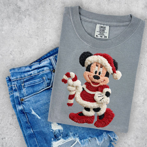 Girl Mouse with Candy Cane - Faux Yarn - Comfort Colors Mega Deal (Closes 10/11)