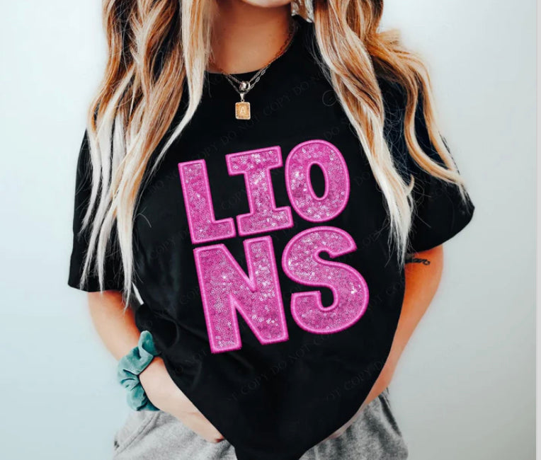 Pink Lions Faux Sequins Faux Embroidery - ADULT ONLY