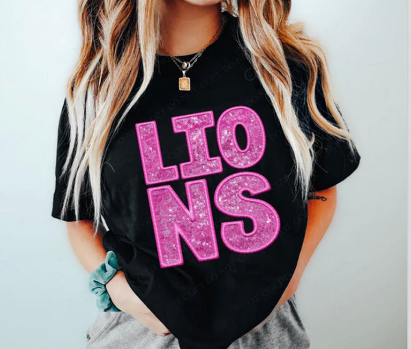 Pink Lions Faux Sequins Faux Embroidery - ADULT ONLY