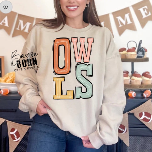 Owls Boho Varsity Doodle