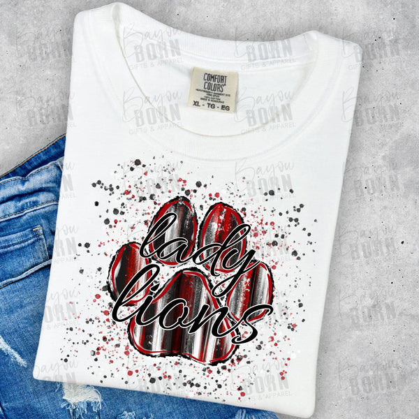 Lady Lions Black and Red Paint Splatter Paw Print