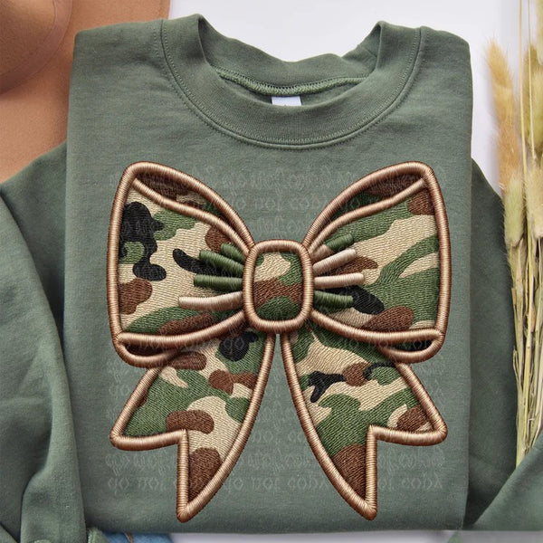 Camo Coquette Bow Faux Embroidery (Closes 10/12)