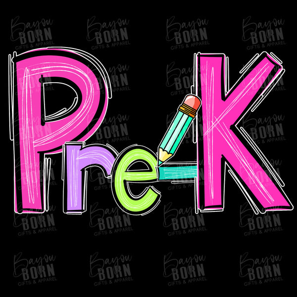 Scribble Letters Grade Levels - Pre-K - 6th Grade (Pink or Blue Font)