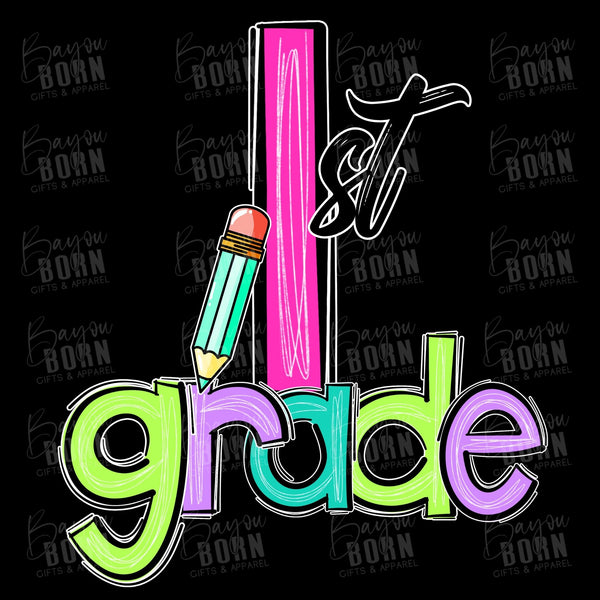 Scribble Letters Grade Levels - Pre-K - 6th Grade (Pink or Blue Font)