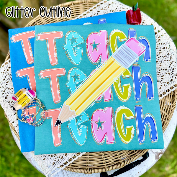 Stacked Teach with Glitter Outline - Can be Personalized (Closes 6/6)