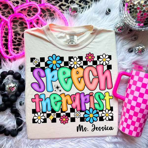 Retro Checkered Speech Therapist - Personalized