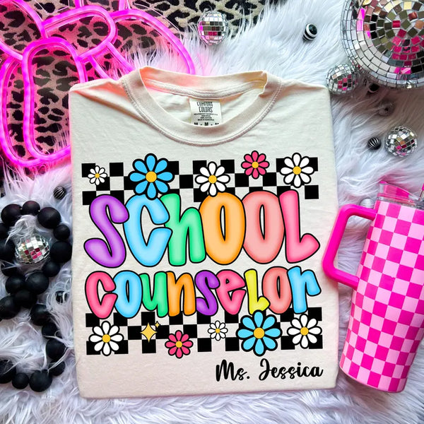 Retro Checkered School Counselor - Personalized