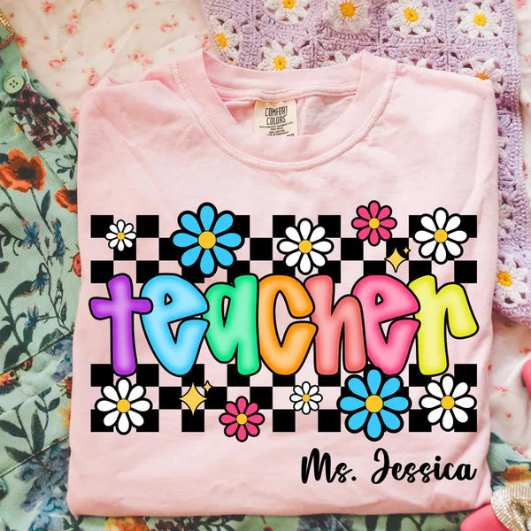 Retro Checkered Teacher - Personalized