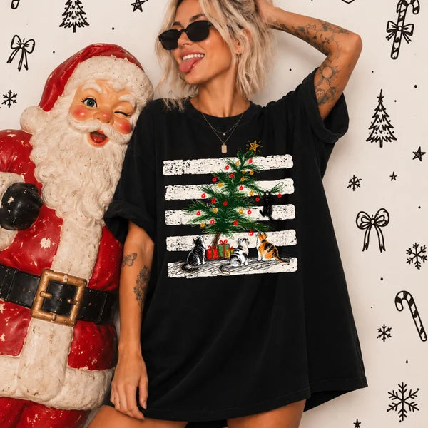 Striped Cats and Christmas Tree (Closes 10/31)