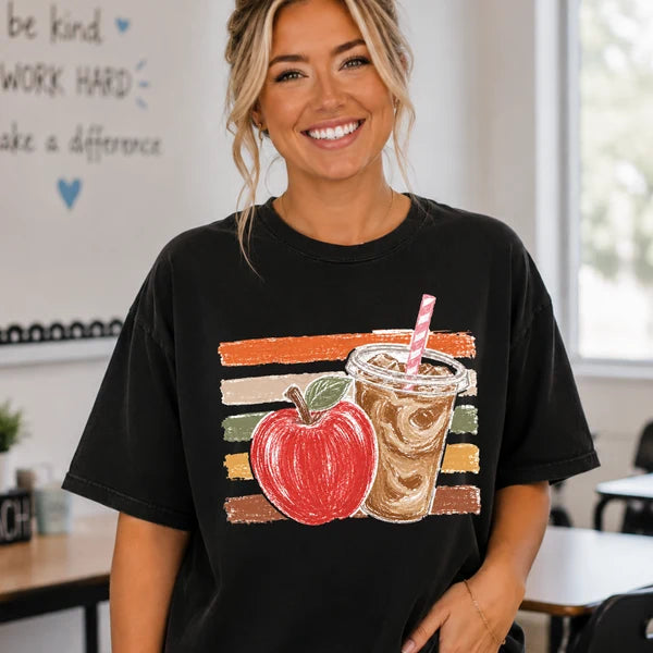 Teacher Apple Coffee Stripes (Closes 8/22)