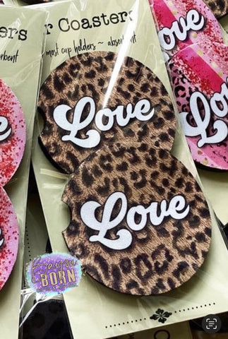 Brown Leopard Love - Neoprene Car Coasters