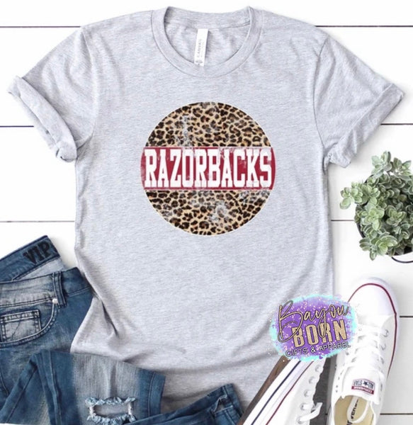 Razorbacks Distressed Leopard Circle