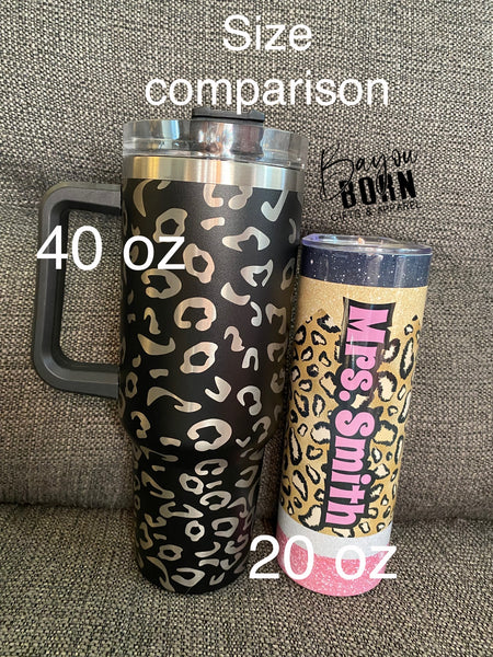 Laser Engraved 40 oz Leopard Tumbler - Stainless Steel