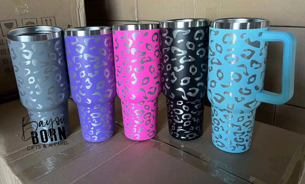 40 Oz Stainless Steel Laser Engraved Leopard Designed Tumbler